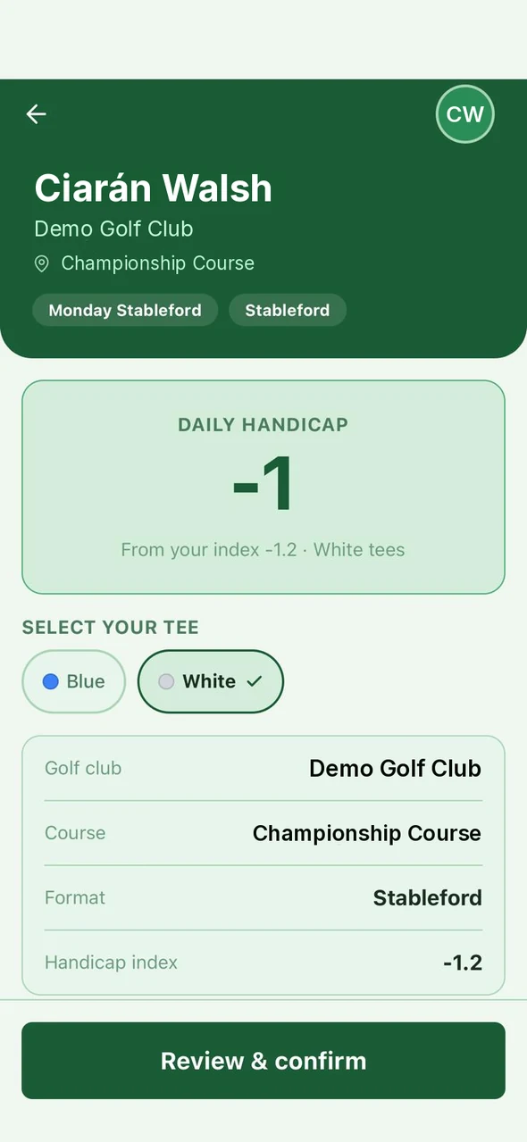 Daily handicap and tee selection in iScore